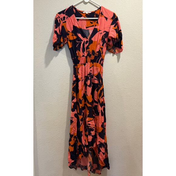 Abel The Label Multicolor Floral Short Sleeve Hi Low Maxi Dress Size XS - Picture 1 of 5